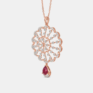 14K Rose Gold Ruby Teardrop Floral Lab Grown Diamond Pendant Necklace - Product Image 4