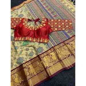 SAREE DE TRAVAIL ATTRACTIF EN COTON IMPRIMÉ AVEC BLOUSE PRÊT À FAIRE CHIKU - Product Image 1