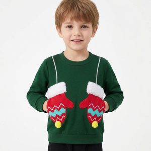 Sweat-shirt à motif de gants de Noël verts, col rond, manches longues, en coton tricoté, pour enfants, hiver, décontracté, bébé, ODM, anti-rétrécissement, hip-hop - Product Image 2