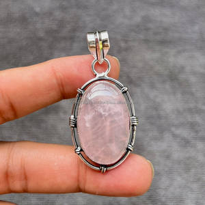 Colgante de Plata de Ley 925, colgante de piedras preciosas de Cuarzo Rosa Pera, regalos de Año Nuevo, regalos para mujeres - Product Image 1