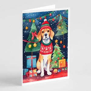Whimsical Beagle Christmas Tarjetas de felicitación Paquete de 8 A7 Tamaño 5x7 Tarjetas de notas en blanco con sobres - Product Image 1