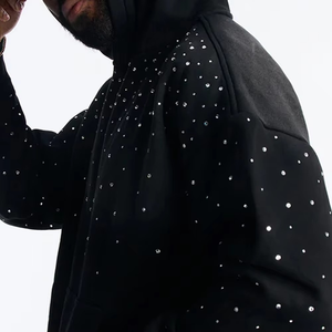 Sweat-shirt à capuche noir de luxe pour homme, orné de strass, streetwear surdimensionné de qualité supérieure, pull tendance avec logo personnalisé - Product Image 5