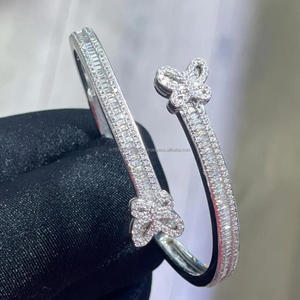 Designer Moissanite Diamond Butterfly Open End Bangle Bracelet Iced Detailing Gold Plated Hiphop Style Wedding Jewelry Unisex - Product Image 1