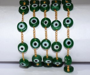 <b>Top</b> Quality 8mm Green Eye Beads Rosary <b>Chain</b> Gold Plated Wire Wrapped Handmade Beaded <b>Chain</b> Jewelry Making Supplies - Product Image 2