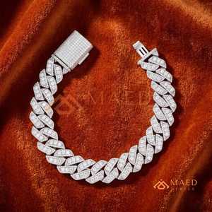 สร้อยข้อมือเงินแท้ 925 แบบ Cuban Link ประดับเพชรโมอิสซาไนต์ สไตล์ฮิปฮอป สร้อยข้อมือแบบโซ่เส้นเล็ก ของขวัญเครื่องประดับสำหรับผู้ชายและผู้หญิง - Product Image 4