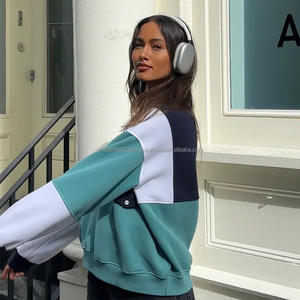 เสื้อยืดผู้หญิงมีฮู้ดแขนยาวสีตัดกันแนววินเทจสไตล์ยุโรปอเมริกันย้อนยุค - Product Image 5