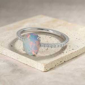 White Ethiopian <b>Opal</b> <b>Ring</b> 925 Sterling <b>Silver</b> Natural <b>Opal</b> Engagement <b>Ring</b> Dainty October Birthstone Gift Her - Product Image 3