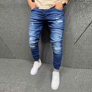 Jean en denim déchiré et délavé pour homme, coupe slim, taille haute, jambe droite, en coton, style décontracté automne - Product Image 6