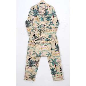 Pijamas Largos de Algodón Orgánico con Estampado Floral para Mujer, Transpirables, de Secado Rápido, Estilo Indio, Conjunto de Camiseta y Pantalones para Dormir - Product Image 5