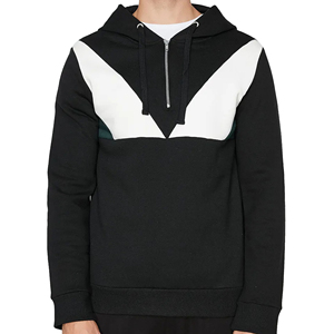 Mens Premium <b>Black</b> White Chevron Hoodie Half Zip Pullover Streetwear Casual Fashion Sweatshirt Winter Warm <b>Fleece</b> Hooded Jacket - Product Image 3