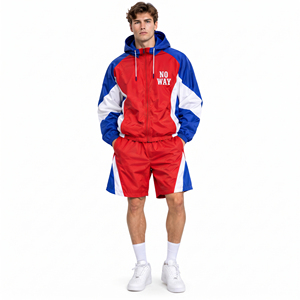 Men Hooded Windbreaker Jacket and Shorts 2 Piece <b>Set</b> 100% Nylon Waterproof Street Style <b>Twin</b> <b>Set</b> Lightweight Men Hooded Short Se - Product Image 2