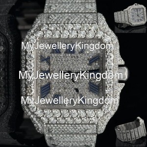 Stainless Steel & Moissanite Square <b>Case</b> 10 Bar Water-Resistant <b>Watch</b> with Glass Dial and Stainless Steel/Moissanite Band - Product Image 2