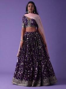 Purple <b>Thai</b> Silk Satin Summer Solid Lehenga Choli Set Sequin Zari Embroidered Women Suit Elegant <b>Wedding</b> Party <b>Dress</b> - Product Image 4