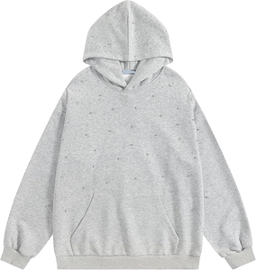 Sweat-shirt à capuche unisexe surdimensionné à motif de points gris, coupe classique, en coton tricoté, décontracté, pour l'automne - Product Image 1