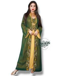 Regular Fit <b>Plus</b> <b>Size</b> Lightweight Georgette Beaded Handmade Flared Hem Floor Length High Neck Long Sleeve <b>Kaftan</b> Wedding Ramadan - Product Image 6