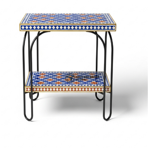 Taburete con Incrustaciones de Hueso Azul Rey y Estructura Metálica – Taburete Otomano de Lujo Hecho a Mano - Product Image 2