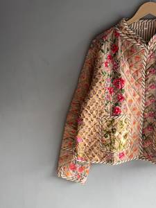 <b>Quilted</b> Cotton <b>Jacket</b> Women Floral <b>Pattern</b> Mandarin Collar Full Sleeve Autumn Regular Length Patch Pocket Hand Embroidery GIFT - Product Image 2
