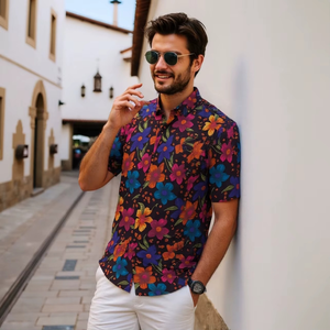 Camisa Hawaiana de Algodón Personalizada para Hombre, Manga Corta, Estilo Tropical, Casual, con Botones, Estampado Floral - Product Image 2