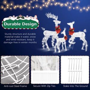 Set di 3 Luci Decorative da Giardino a Forma di Alce, 54*20*122cm, Struttura in Ferro Bianco, Effetto Polvere di Cipolla Verde - Product Image 5