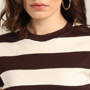 Longline <b>Ladies</b> <b>T</b>-<b>Shirts</b> Stylish Regular Fit Round Hem 100% Cotton <b>Summer</b> Plaid Short Sleeve Tops Eco-Friendly Customizable - Product Image 4