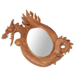 กระจกติดผนังไม้แกะสลักลายธรรมชาติสำหรับตกแต่ง - Product Image 3