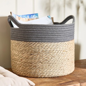 Panier de rangement intérieur en jonc de mer gris moyen à rayures, fait main, vente en gros, écologique, fabriqué au Vietnam - Product Image 2