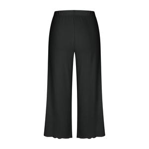 Custom Women's <b>Three</b> <b>Quarter</b> <b>Length</b> Polyester Printed Wide Leg Solid Pants Mid Waist Elastic Breathable Loose Fit Summer Style - Product Image 4