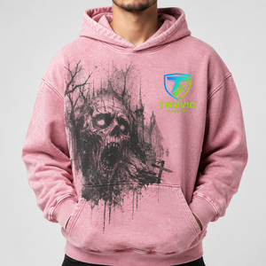 Sudaderas con capucha rosas para hombre Truvic, con estampado de calavera, de algodón French Terry, estilo casual para otoño, sudaderas con capucha Aci Wash en venta. - Product Image 6