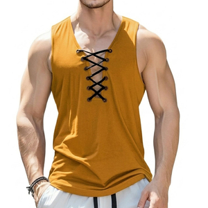 Débardeurs Homme Personnalisés OEM à Lacets sur le Devant, Col en V Décontracté avec Cordon de Serrage, Mode Estivale, Vente en Gros de Débardeurs pour Hommes - Product Image 3