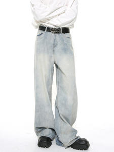 New Men's Fashion Wash Loose Flared Denim Jeans Vintage Washed Oversized Jean <b>Trousers</b> - Product Image 5