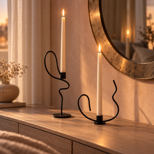 Juego de Portavelas Cónicos de Hierro Artesanal, Silueta Curva Fluida, Base Redonda, Adorno de Mesa, Interior Moderno |   Decoración Escultural Elegante - Product Image 4