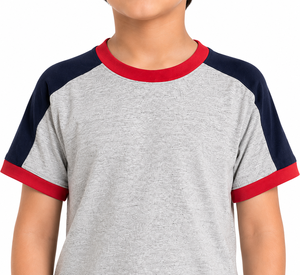 T-shirt en coton à manches raglan pour garçons, décontracté, à col rond, à manches courtes, doux, respirant, pour l'été, color block - Product Image 4