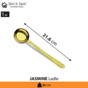 Cucharón de acero inoxidable con revestimiento PVD dorado y elegante utensilio de jazmín láser para servir y verter - Product Image 5