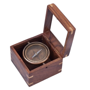 Boussole de sauvetage en laiton antique avec boîte en bois de rose, décoration nautique, boussole de poche, objet de collection maritime, cadeau marin vintage pour la maison - Product Image 3