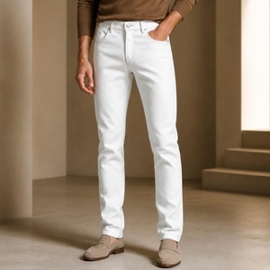 Pantalon en cuir slim fit à cinq poches pour homme et femme, pantalon blanc, noir, marron, jean en cuir skinny unisexe pour motard - Product Image 1