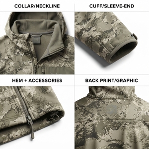 Custom Adults <b>Mens</b> Subalpine Macro-Disruption <b>Camo</b> Hunting Softshell <b>Jacket</b> Windproof DWR 280GSM Fleece Lined Zipper Closure - Product Image 4