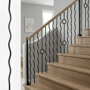 Rampe d'escalier moderne en fer ondulé avec design circulaire, balustrade en métal noir pour escalier en bois intérieur, décoration intérieure - Product Image 1