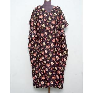 Indian Handmade 100% Cotton Eco-Friendly <b>Kaftan</b> Dresses Block Printing V-Neck Sleeveless Cut-Out Dresses Moms <b>Beach</b> Cover - Product Image 1