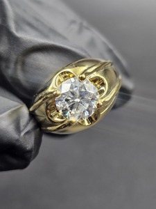 Men’s Moissanite <b>Solitaire</b> <b>Ring</b> in 925 <b>Silver</b>, 14K Yellow Gold Plated Hip Hop Statement <b>Ring</b>, Luxury Fashion Jewelry for Men - Product Image 2