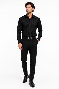 Men's <b>Half</b> Sleeve Solid Formal <b>Shirt</b> Knitted Fabric <b>Button</b> Down Design Regular Length Black Color 100% Cotton Quick Dry - Product Image 3