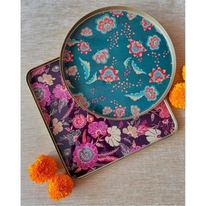 Bandeja de Servir Esmaltada con Estampado Floral de Lujo, Bandeja Decorativa de Metal con Borde Dorado para Mesa de Centro, Bandeja Otomana, Regalo de Boda, Decoración del Hogar - Product Image 4