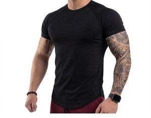Men's Black <b>Raglan</b> Sleeve Slim Fit T-Shirt O-Neck Casual Blank Front 100% Cotton Breathable Knitted Workout <b>Top</b> - Product Image 1