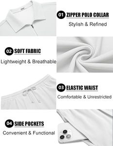 Ensemble 2 pièces d'été pour homme : Polo zippé et short en polyester respirant à motif floral – Tenue décontractée de sport pour l'entraînement, la gym et le jogging - Product Image 5