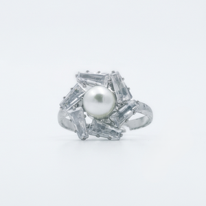DIVYORO Women's Ethnic Oxidized <b>Silver</b> Plated Pearl Halo <b>Ring</b> - Product Image 1