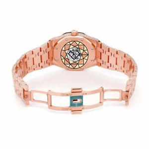 Reloj de Cuarzo RAMDUT IMPEX de Lujo en Oro Rosa con Incrustaciones de Diamantes, Números Romanos, Correa de Acero Inoxidable, Esfera de 41 mm y Cierre Oculto - Product Image 5