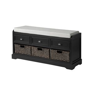 Banc de rangement en bois Homes Collection avec 3 tiroirs et 3 paniers en osier - Product Image 4