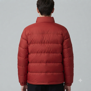 <b>Men's</b> Red Stand Collar Puffer <b>Jacket</b> Windproof Zipper Closure Casual Winter Coat Regular Fit Polyester Fiber Filling - Product Image 3