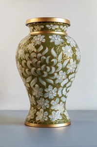 Black Handmade Oval Aluminum Cremation Urn Beautiful Pearl White Floral Hand Painted Design Modern Eco-Friendly Durable - Product Image 6