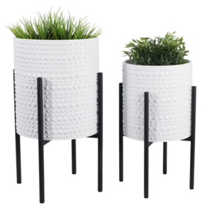 Jardinières modernes blanches texturées avec supports en métal noir – Design minimaliste pour intérieur et extérieur - Product Image 4