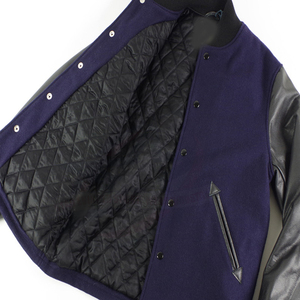 Purple and Gold Varsity <b>Jacket</b> with Leather Sleeves Full Length Button Up Collar Regular Fit Autumn Wear - Product Image 5